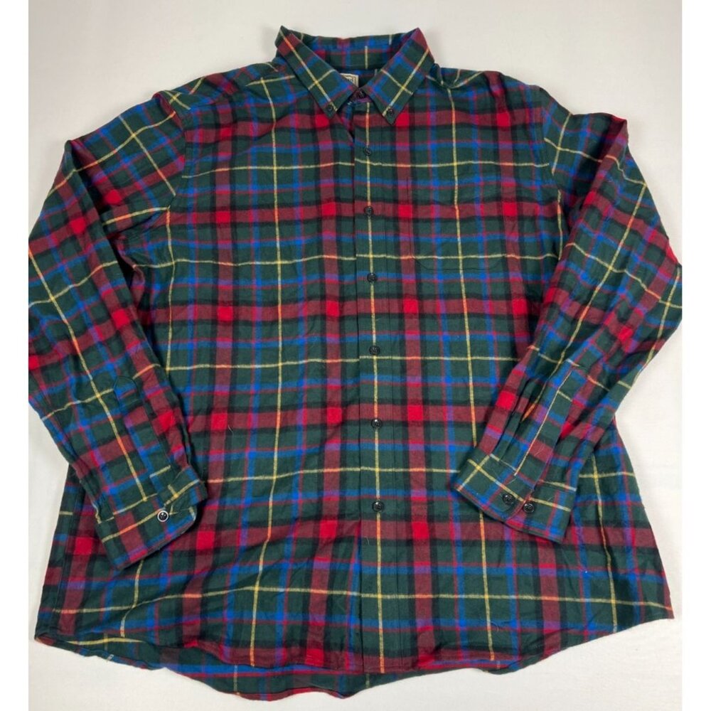 L.L. Bean Plaid Flannel Shirt Men XL 26.5 Green Red Blue Cotton